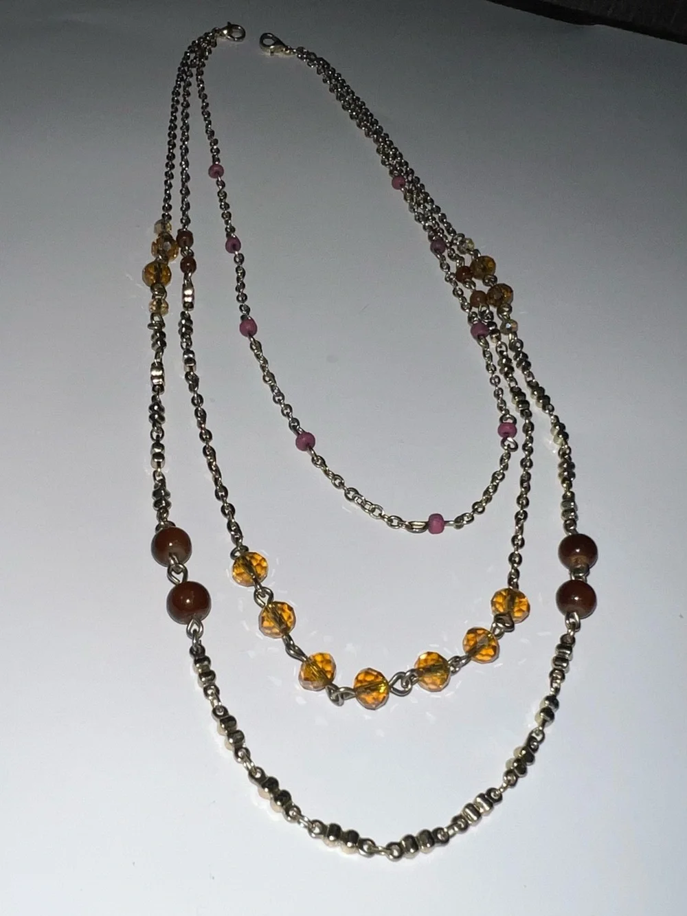 Multi-Strand Amber Bead Silver-Tone Necklace - Women Jewelry